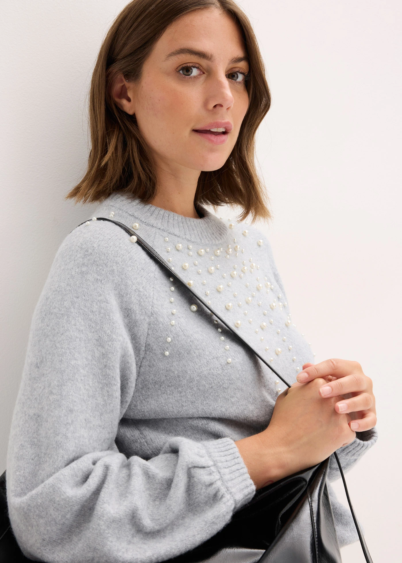 Pull en fine maille • gris clair chiné • Boutique bonprix