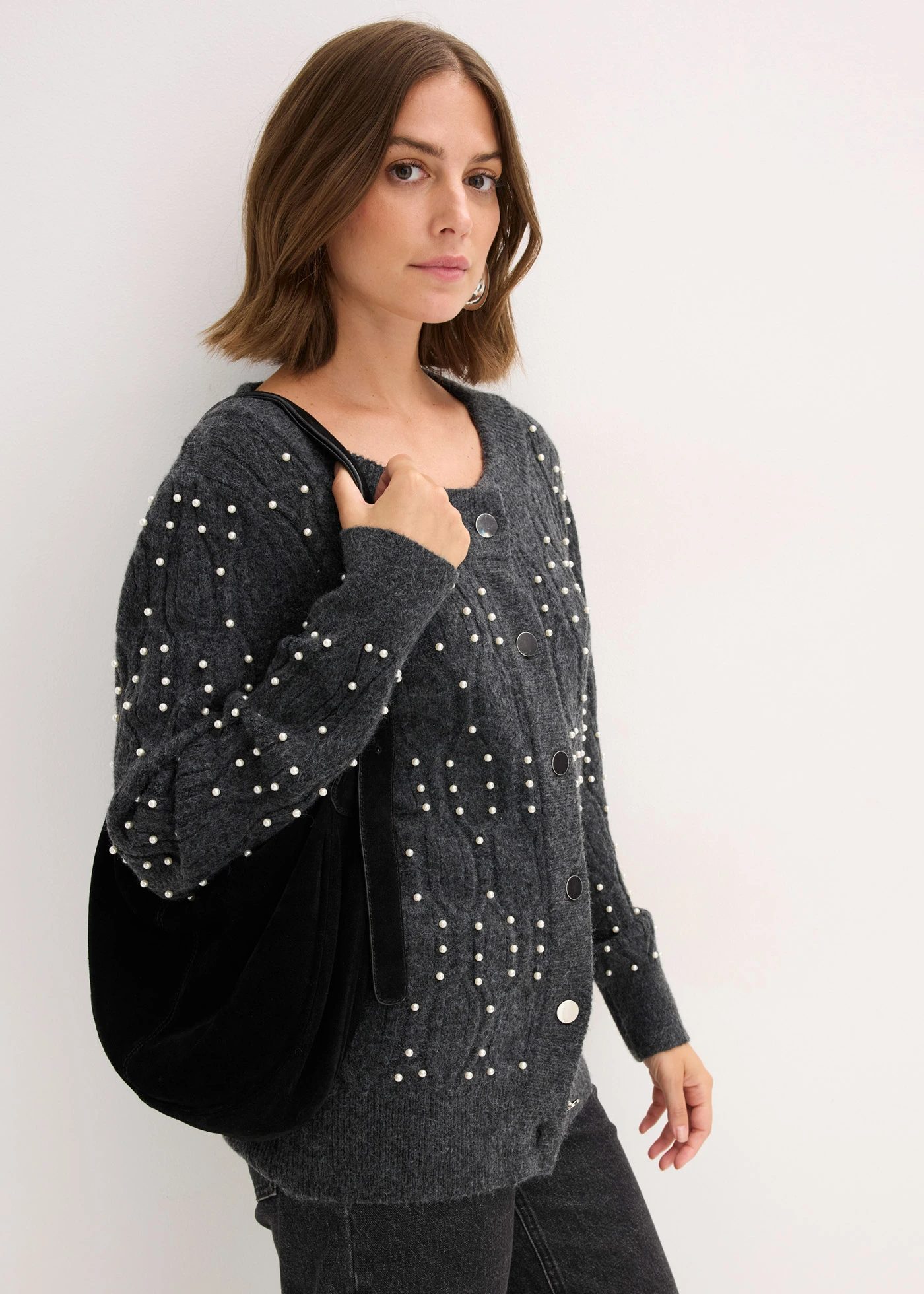 Pletený kabátek • antracitový melír • bonprix obchod