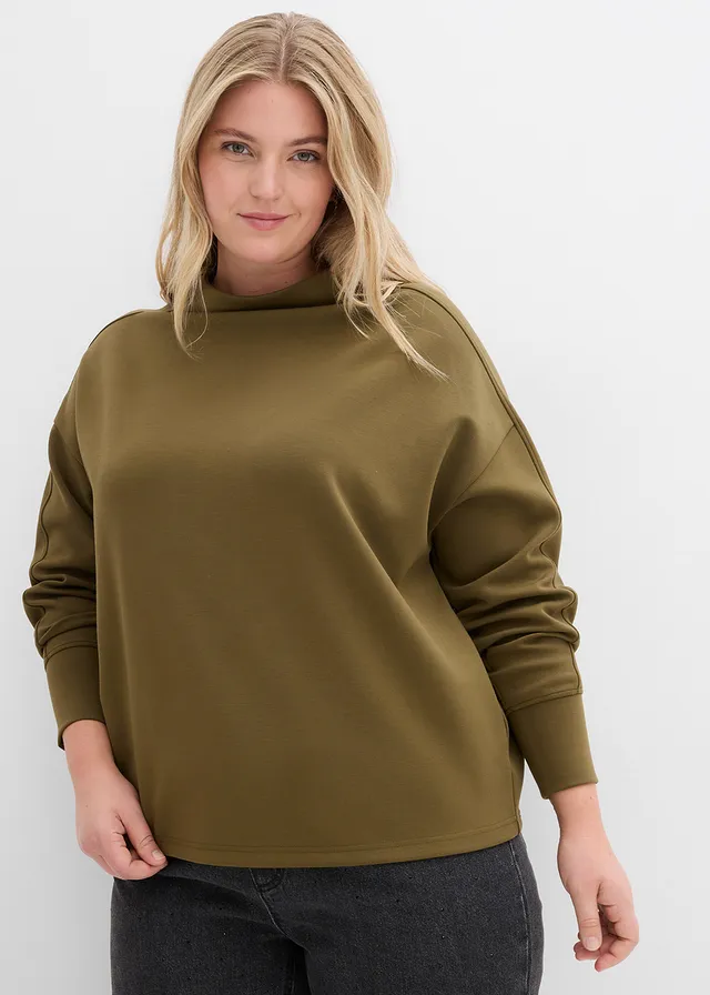 Sweat oversize en matière néoprène douce, Couleur: olive