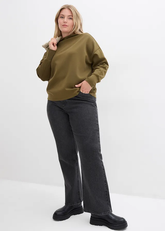 Sweat oversize en matière néoprène douce, Couleur: olive