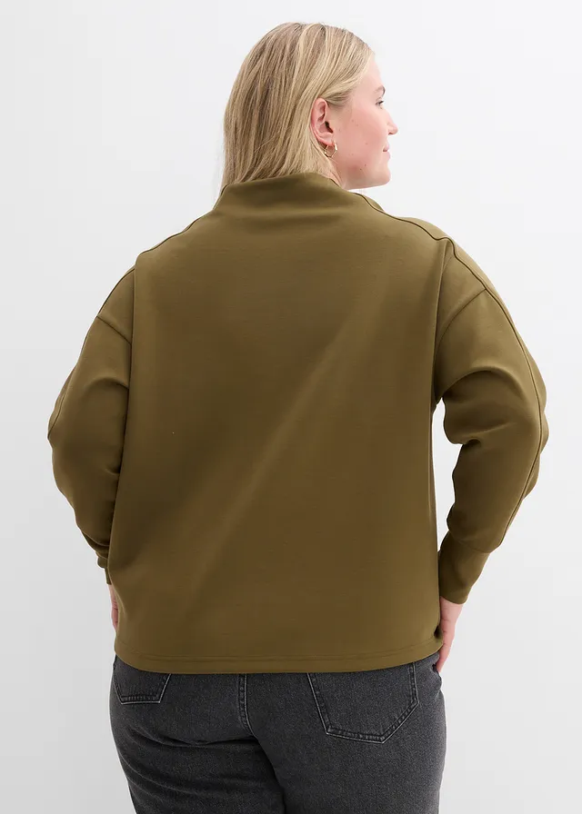 Sweat oversize en matière néoprène douce, Couleur: olive
