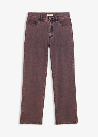 Twill broek met acid wash, Kleur: wijnrood washed