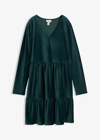 Robe courte en velours extensible • vert profond • Boutique bonprix