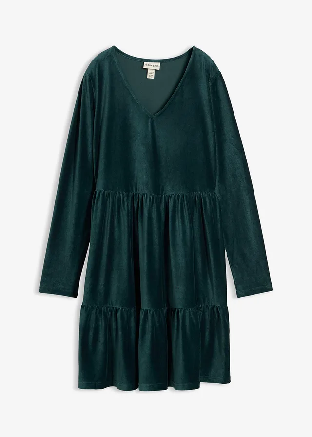 Robe courte en velours extensible • vert profond • Boutique bonprix