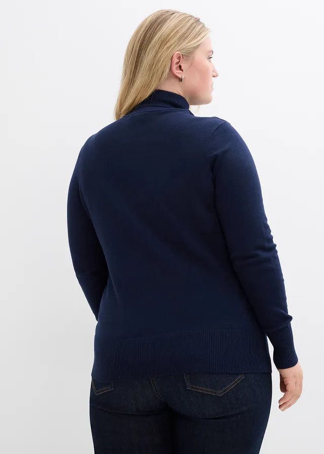 Pull col roulé en fine maille, Couleur: bleu foncé