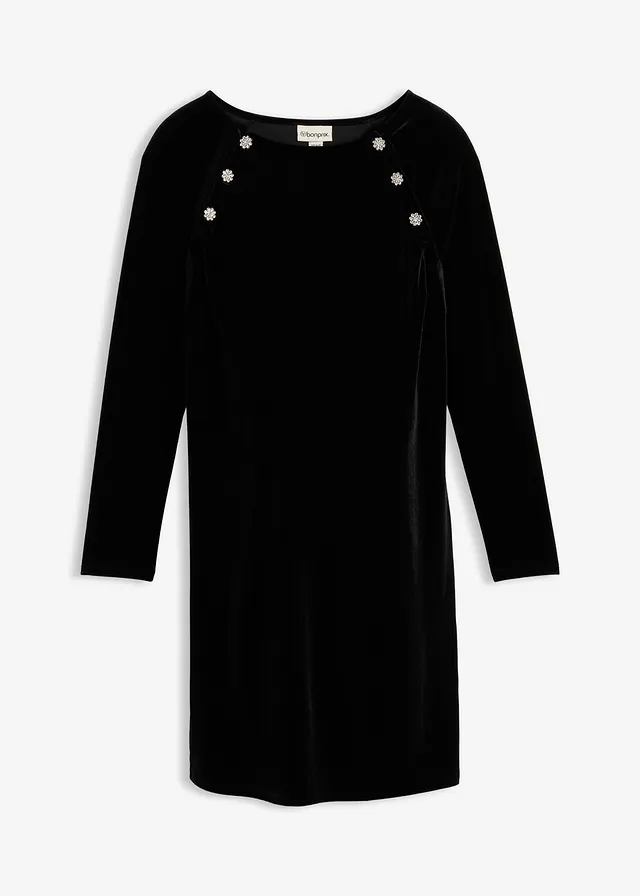 Robe festive de grossesse et d’allaitement en velours doux, Couleur: noir