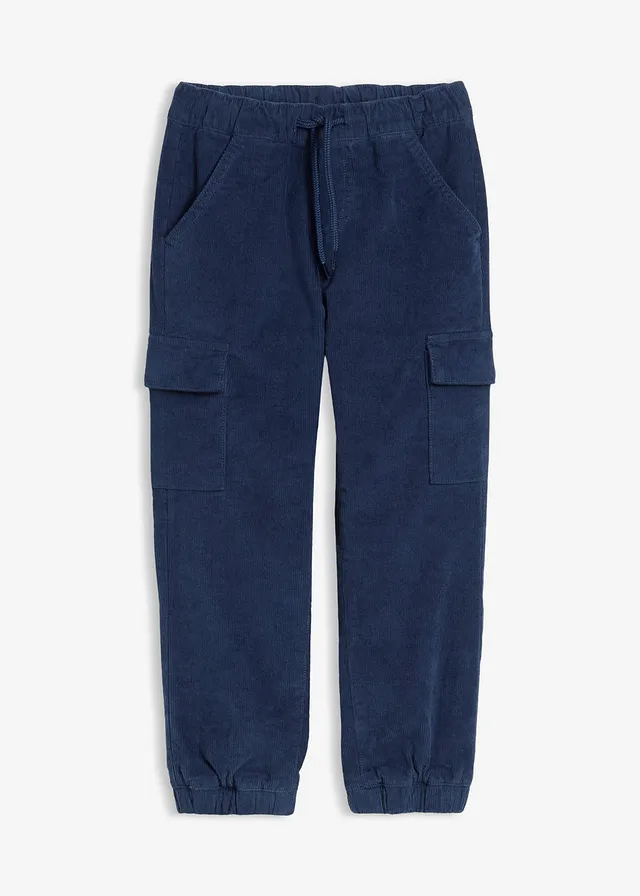 Thermo cargo-broek van corduroy met jersey voering, regular fit, Kleur: diepblauw