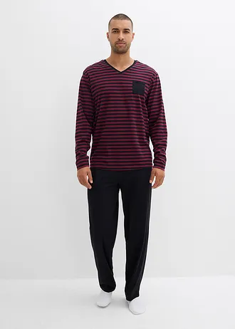 Pyjama van katoen met lange mouwen • zwart/bessen gestreept • bonprix online shop