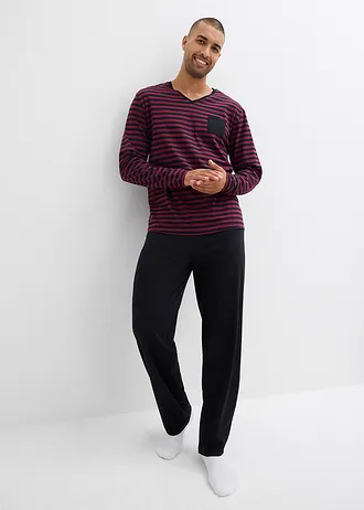 Pyjama manches longues 100% coton • raisin/noir rayures • Boutique bonprix