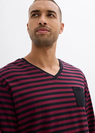 Pyjama van katoen met lange mouwen • zwart/bessen gestreept • bonprix online shop