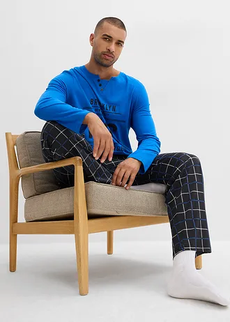 Pyžamo z čisté bavlny, s knoflíkovou lištou a dlouhými rukávy • azurově modro-černá kostka • bonprix obchod