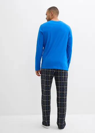 Pyžamo z čisté bavlny, s knoflíkovou lištou a dlouhými rukávy • azurově modro-černá kostka • bonprix obchod