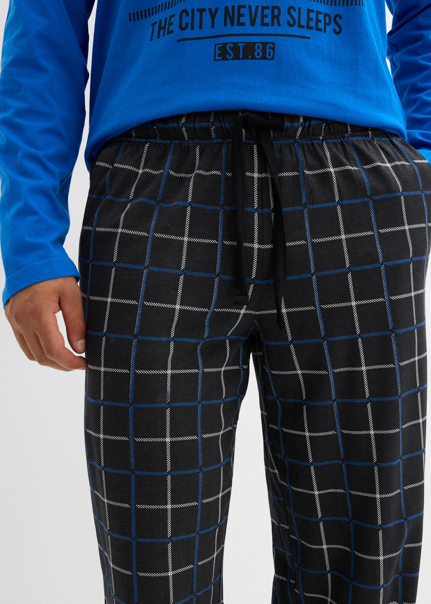 Pyžamo z čisté bavlny, s knoflíkovou lištou a dlouhými rukávy • azurově modro-černá kostka • bonprix obchod