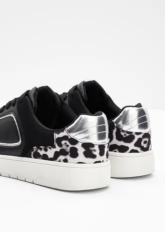 Sneakers met luipaardprint, Kleur: zwart/zilverkleur