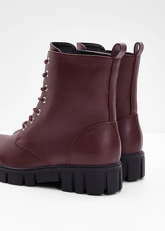 Veterboots met profielzool, Kleur: donkerbessen