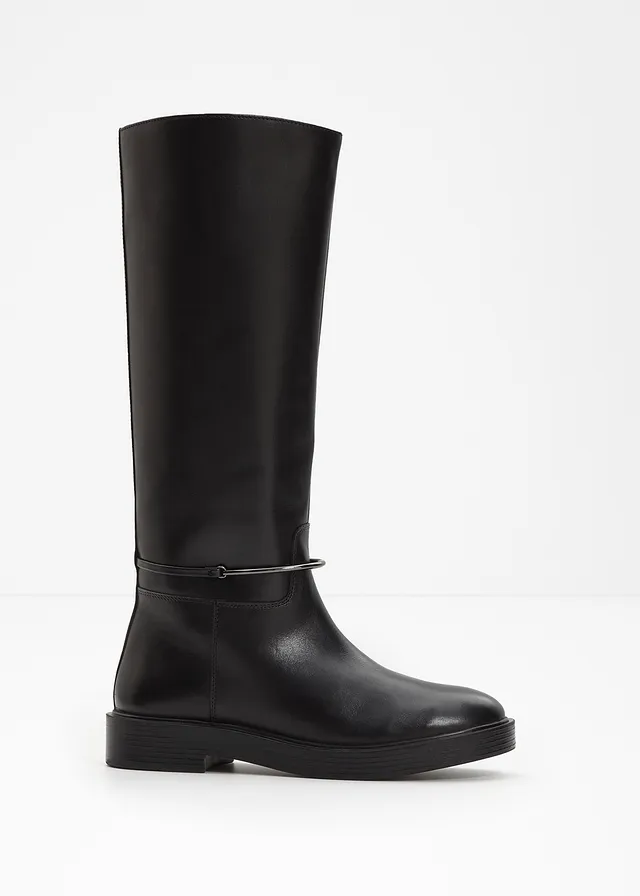 Bottes à tige large en cuir • noir • Boutique bonprix