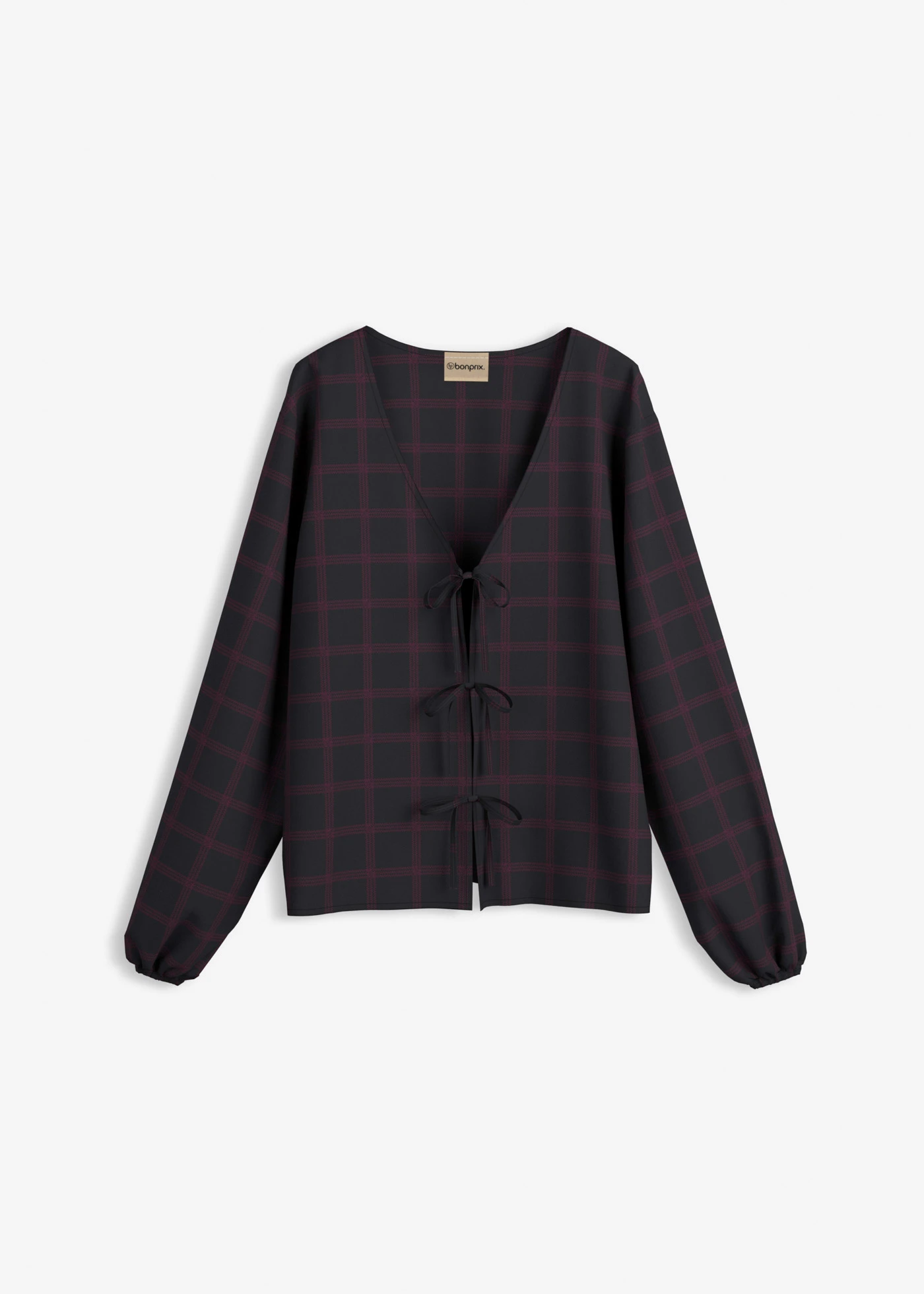 Wijde blouse van zachte viscose • zwart-esdoornrood geruit • bonprix online shop