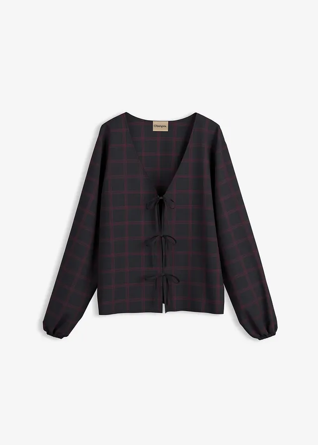 Wijde blouse van zachte viscose, Kleur: zwart-esdoornrood geruit