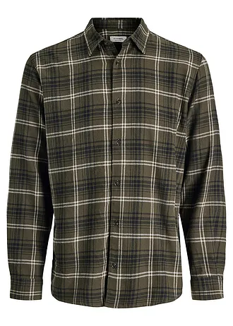 Chemise JJ REBEL en flanelle 100% coton • noir-olive carreaux • Boutique bonprix
