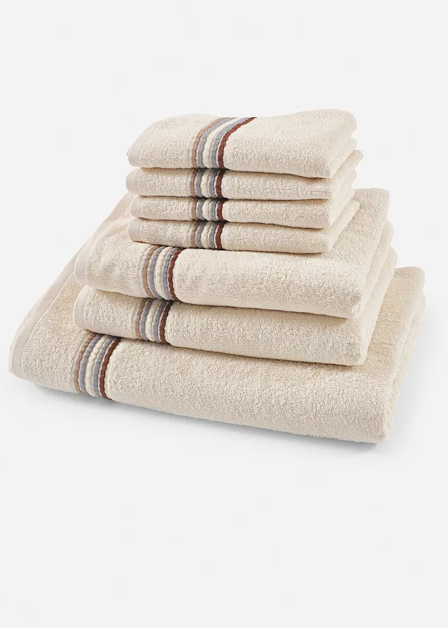 Handdoek met gestreepte details, Kleur: crème