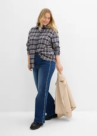 Džíny do zvonu, High Waist, aplikace z nýtků, barva: modrý denim used