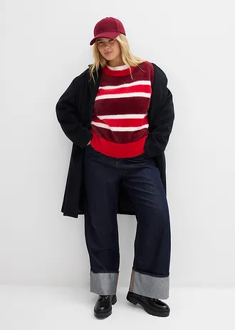 Oversized trui, Kleur: robijnrood-rood-wolwit gestreept