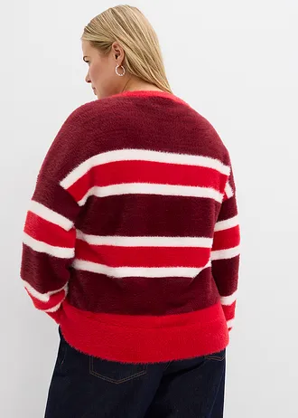 Oversized trui, Kleur: robijnrood-rood-wolwit gestreept