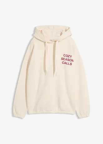 Oversized sweater van katoen, Kleur: ecru-salsarood met print