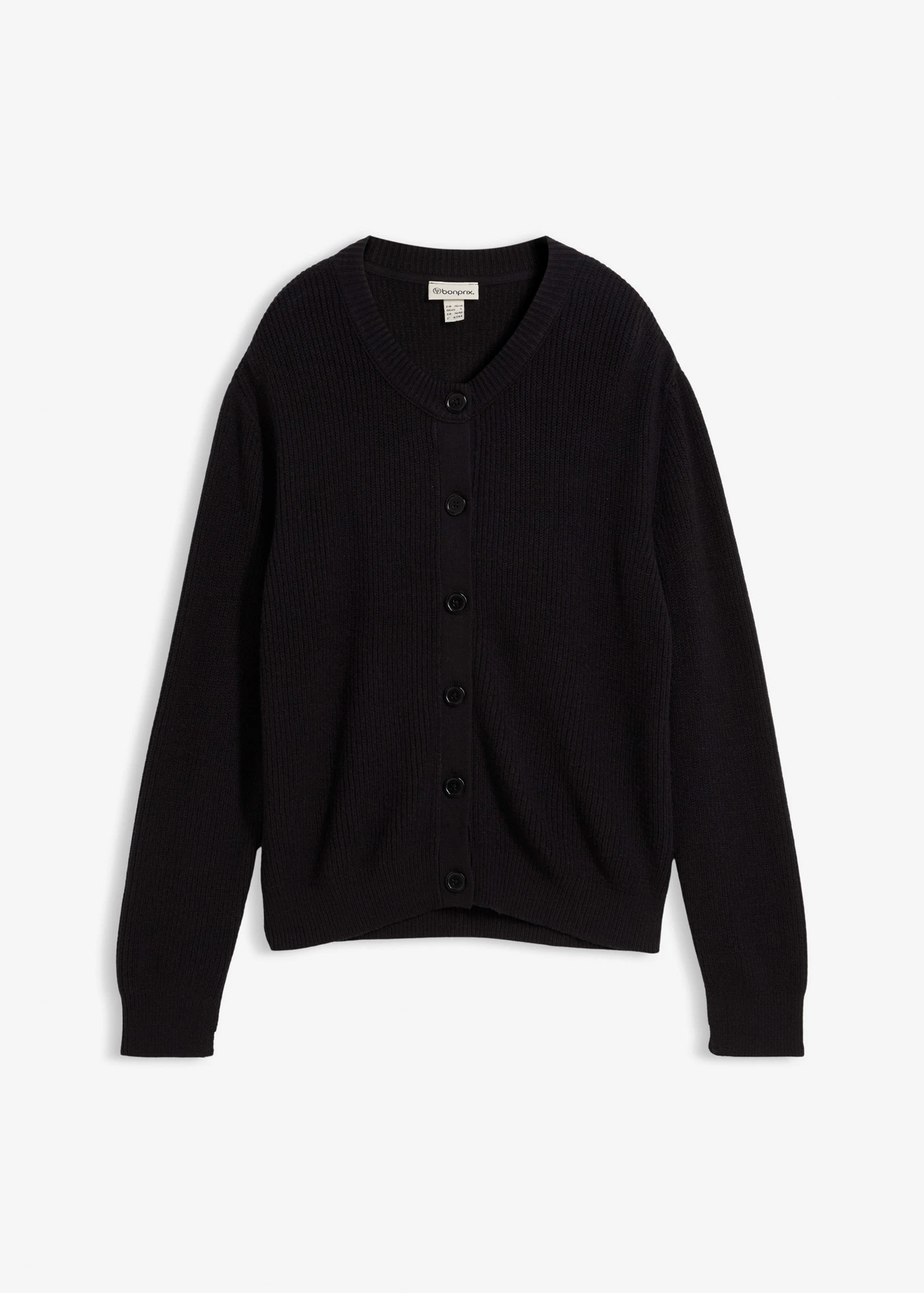 Gilet en maille côtelée à col rond • noir • Boutique bonprix