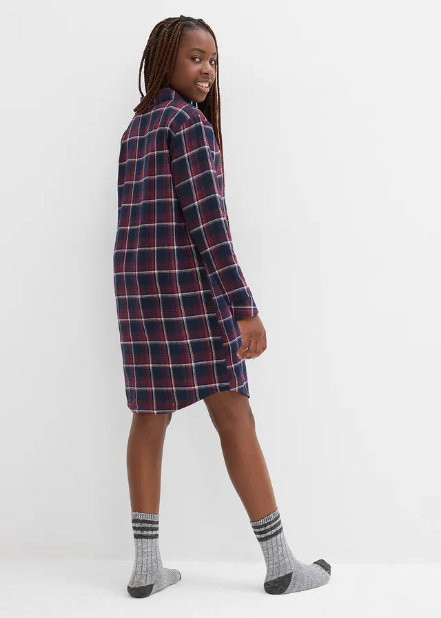 Nachthemd van zacht flanel met knoopsluiting • esdoornrood-intens blauw geruit • product-page.page-title-suffix