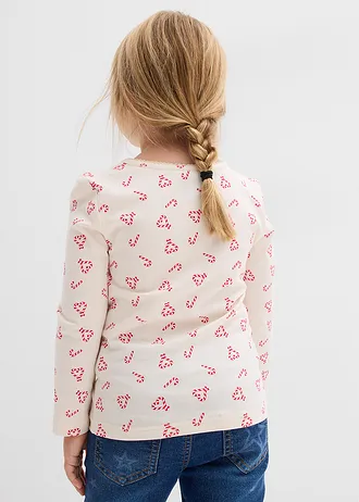 Tričko s dlouhým rukávem, z elastické směsi s organickou bavlnou, barva: béžovo-sytě červená