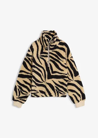 Pulover oversize din teddy-fleece • bej nisipiu mat-negru zebră • magazin bonprix