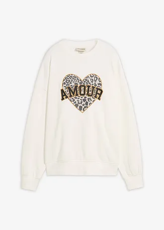 Sweat oversize en coton mélangé • écru imprimé • Boutique bonprix
