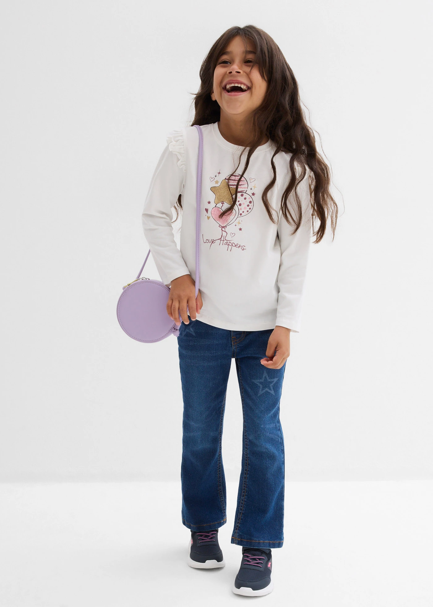 Triko s dlouhým rukávem, z elastické směsi s organickou bavlnou (2 ks v balení) • přírodní bílá s potiskem + tmavĕ růžová • bonprix obchod