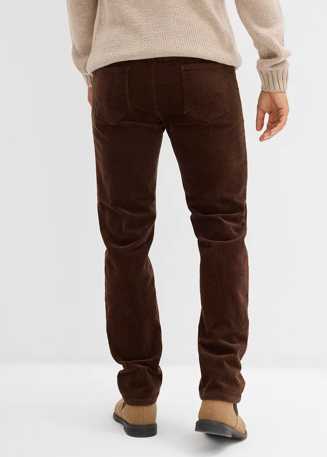 Regular fit stretch corduroy broek in washed out look, straight, Kleur: bruin-donkerbruin