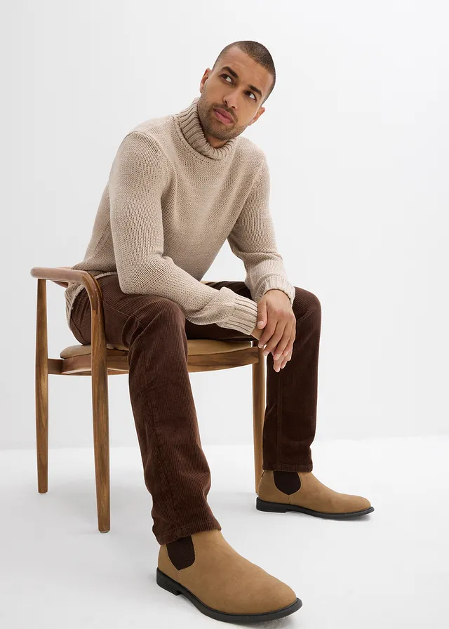 Regular fit stretch corduroy broek in washed out look, straight, Kleur: bruin-donkerbruin