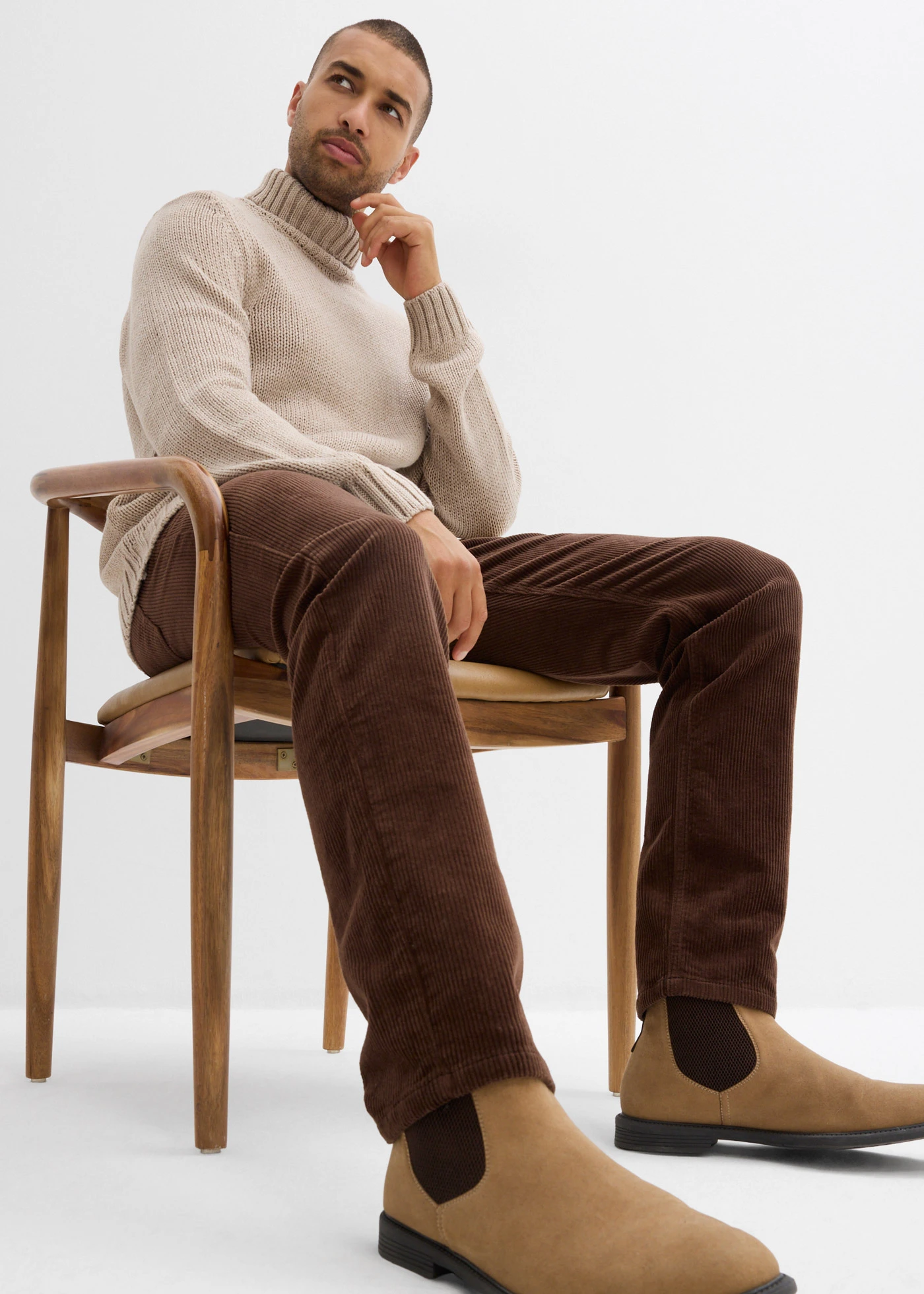 Manšestrové strečové kalhoty Regular Fit Straight, sepraný vzhled • hnědá-tmavě hnědá • bonprix obchod