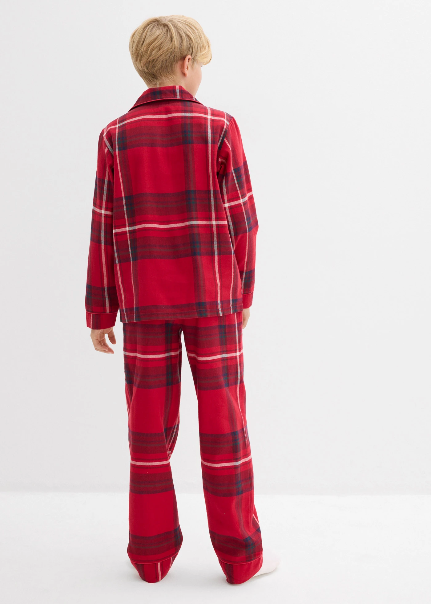 Pijama din flanel din bumbac moale, pentru copii • roșu închis cadrilat • magazin bonprix