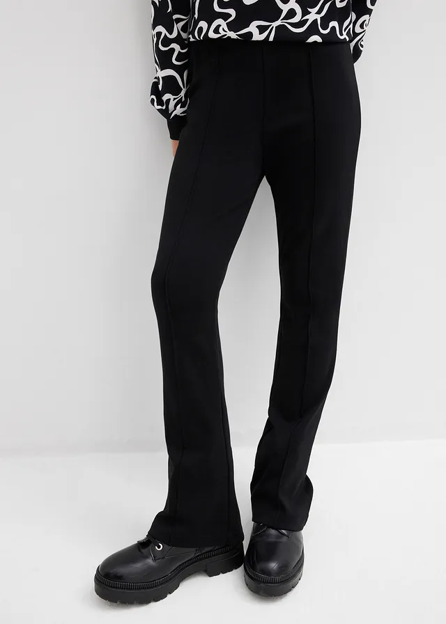 Pantalon évasé en jersey coton épais, Couleur: noir