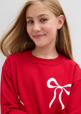 Pull en fine maille avec détail nœud • rouge piment • Boutique bonprix