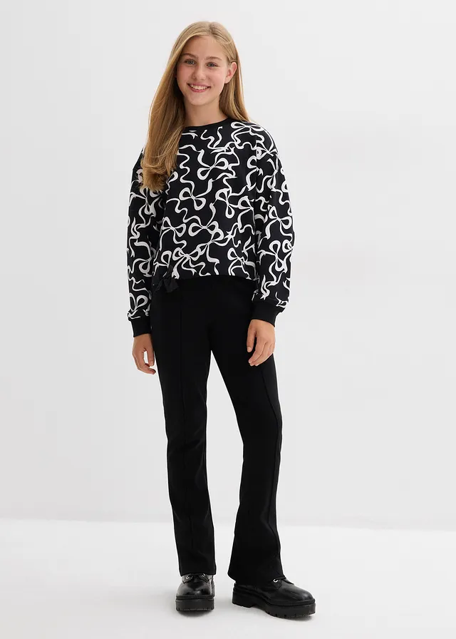 Broek van stevig katoen-jersey met wijd uitlopende pijpen • zwart • product-page.page-title-suffix