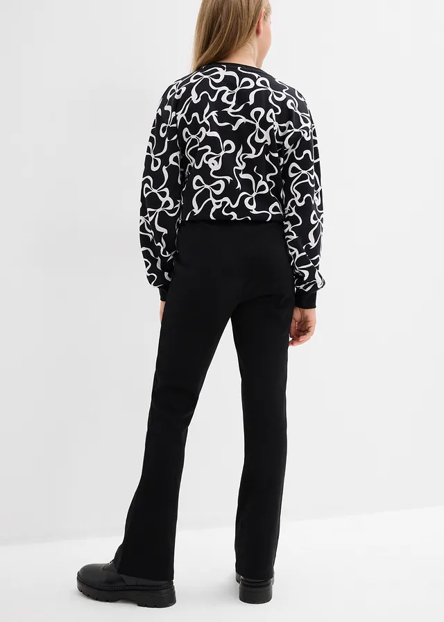 Broek van stevig katoen-jersey met wijd uitlopende pijpen, Kleur: zwart