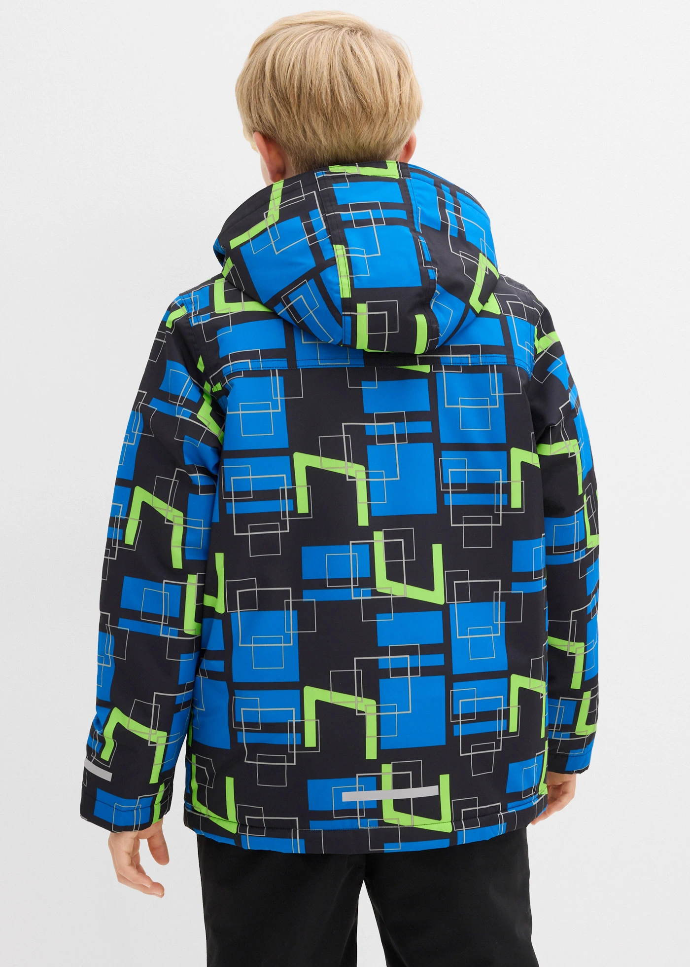 Waterdichte ski-jas met reflecterende details • zwart/azuurblauw/neongroen grafische print • bonprix online shop