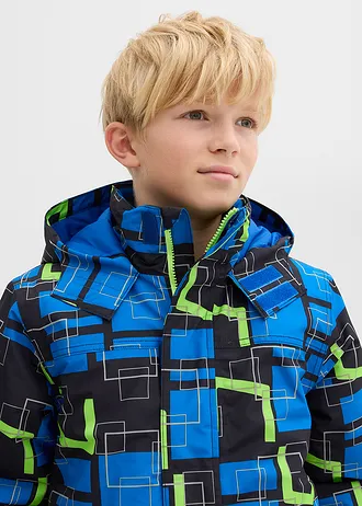 Waterdichte ski-jas met reflecterende details • zwart/azuurblauw/neongroen grafische print • bonprix online shop