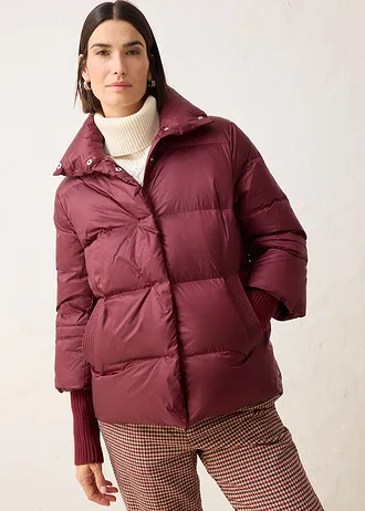 Kurtka puchowa z puchu z recyklingu, z rękawami z dzianiny • ciemny jeżynowy • sklep bonprix