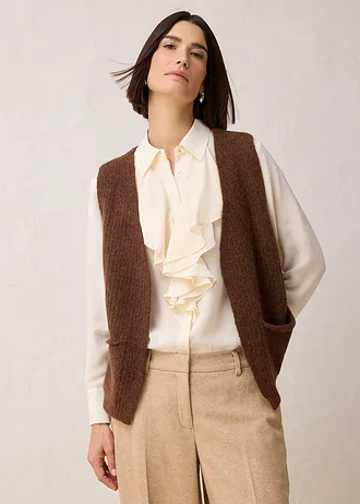 Vestă din tricot cu alpaca, cu ochiuri mari, culoare: maro-piment