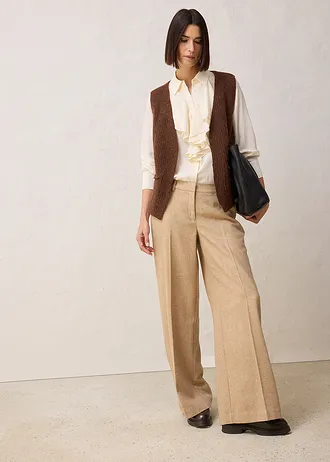 Vestă din tricot cu alpaca, cu ochiuri mari, culoare: maro-piment