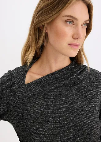 Tričko s dlhým rukávom • čierna/strieborná • obchod bonprix