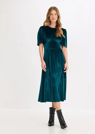 Robe midi en velours doux, Couleur: menthe glaciale