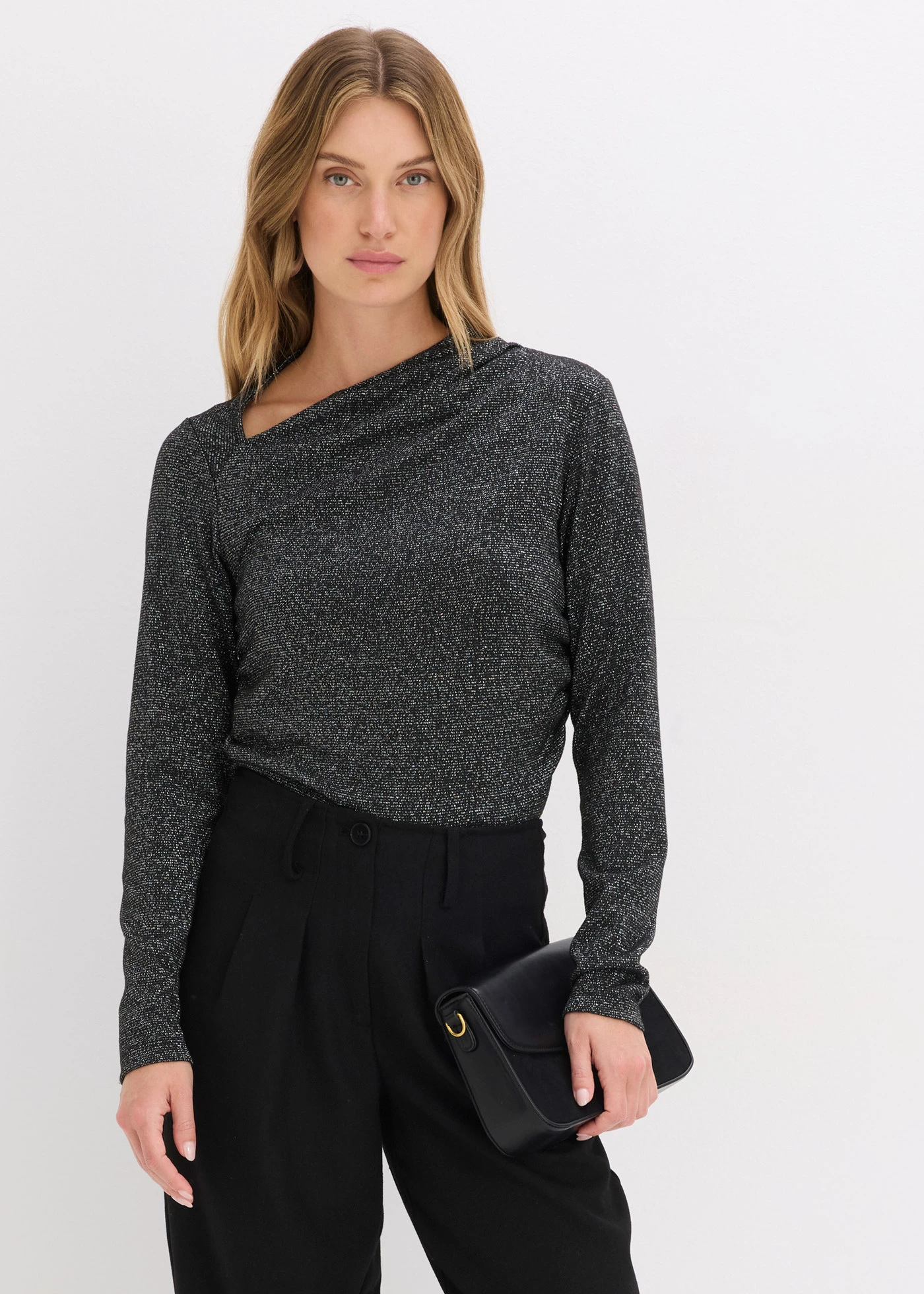 Tričko s dlhým rukávom • čierna/strieborná • obchod bonprix